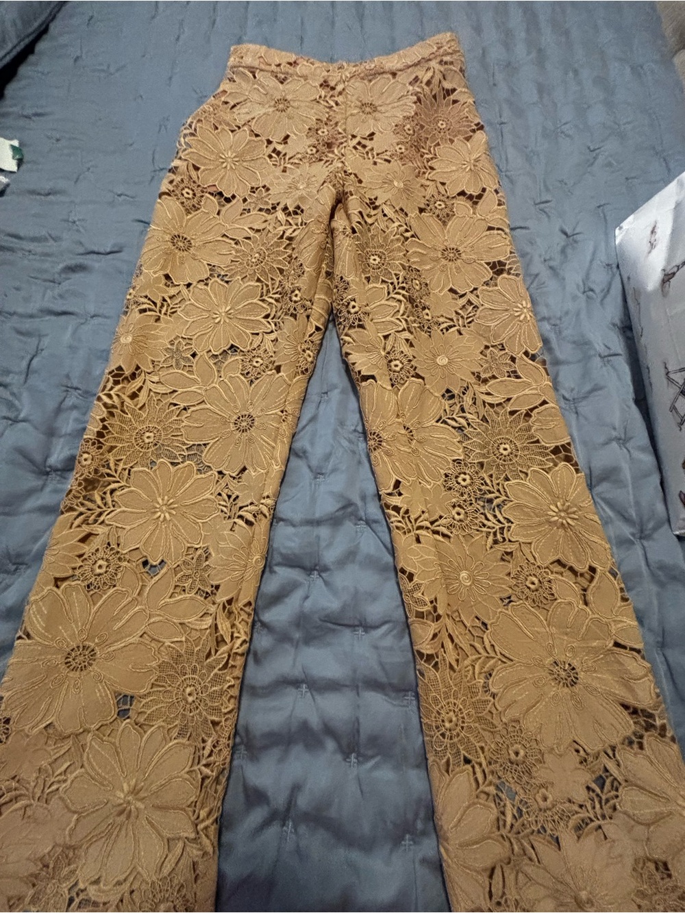 Women’s Crochet Lace Wide-Leg Pants - Tan